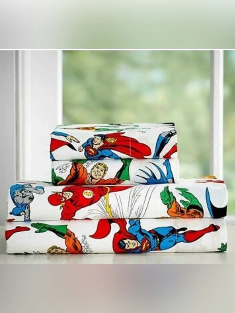 Pottery Barn Kids DC Comic Justice League FULL Flannel Sheets Glow in the Dark